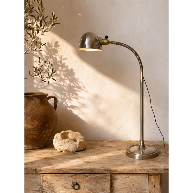 1940s Mid-Century Modern French Chrome Gooseneck Desk Lamp, 1940s For Sale - Image 5 of 5