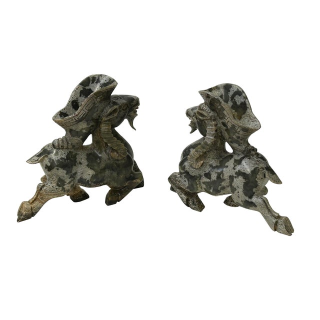 Pair Oriental Stone Carved Ram Wine Cup Holder Shaped Display Figures For Sale - Image 9 of 10