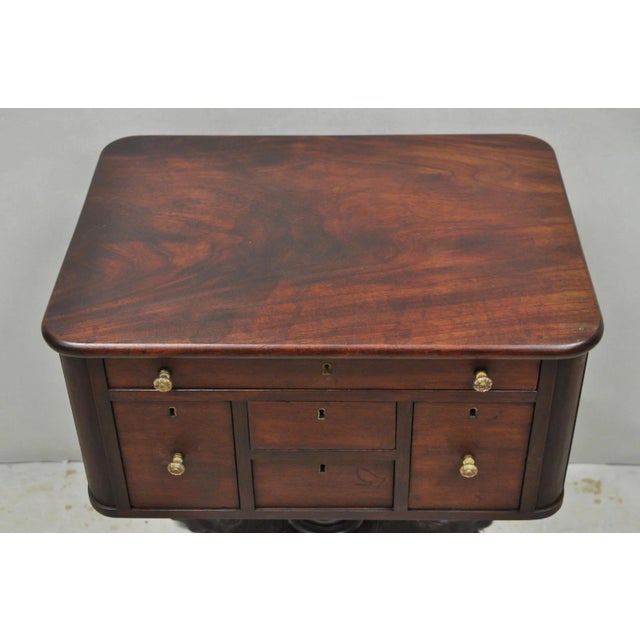 Late 19th Century Antique American Empire Carved Paw Foot Pedestal Base Work Stand Side Table For Sale - Image 5 of 18