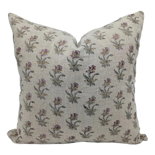 Fabdivine Handcrafted Cushion Cover 20x20 Inch Vintage Floral Block Print- Coastal Tulip For Sale