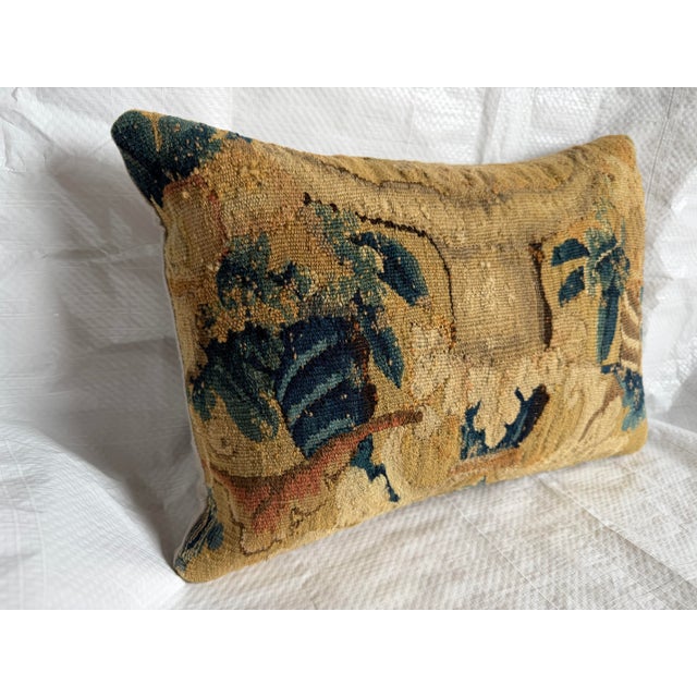 Baroque 17th Century Antique Flemish Verdure Tapestry Pillow For Sale - Image 3 of 7