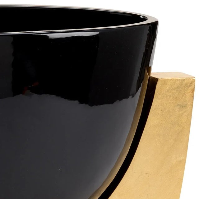 Black Porcelain Bowl With Antique Gold Leaf Iron Stand Clean with a dry cloth