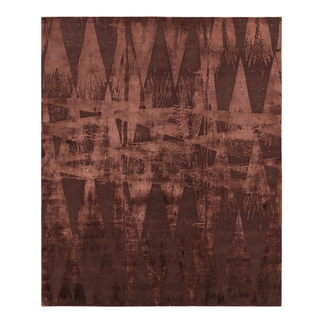 Rug & Kilim’s Modern Geometric Rug in Burgundy Tones “Diamonds Vintage” For Sale