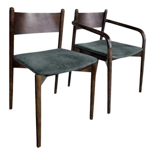 Mid-Century Modern Dining Chairs in Dark Wood, 1960s, Set of 2 For Sale