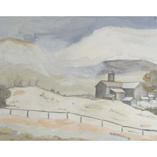 Gray Tonalist Farmhouse Landscape Painting For Sale