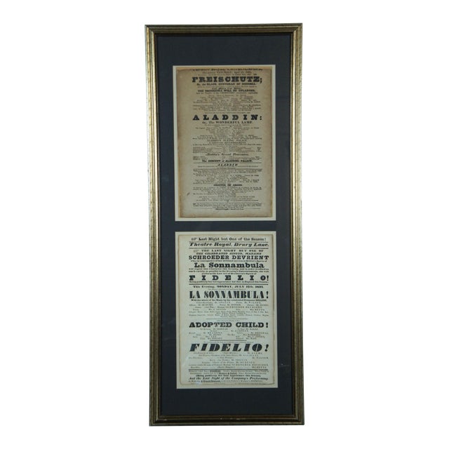 Antique 1825 & 1837 Theatre Royal Covent Garden Drury Lane Flyer Promo Ads For Sale