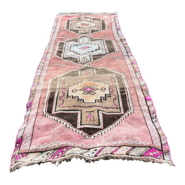 1940s Vintage Caucasian Pink Runner Rug As For Sale
