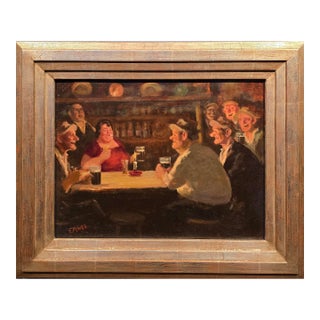 Edward Sylvester Hynes -an Evening at the Pub W/ Friends -c.1903s Oil Painting For Sale