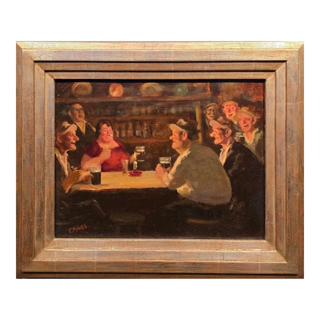 Edward Sylvester Hynes -an Evening at the Pub W/ Friends -c.1903s Oil Painting For Sale