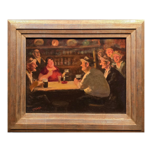 Edward Sylvester Hynes -an Evening at the Pub W/ Friends -c.1930s Oil Painting