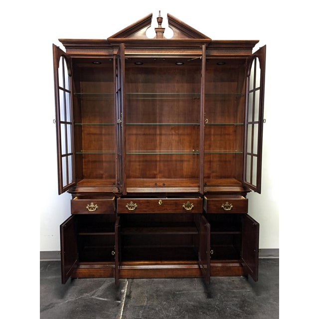 Vintage Drexel Heritage Cherry Traditional Lighted Breakfront China