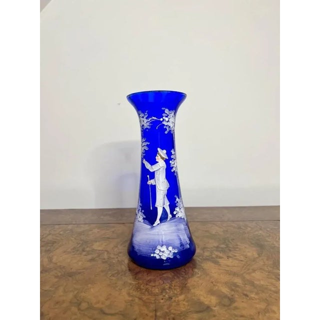 Late 19th Century Antique Mary Gregory Blue Glass Vase, 1890 For Sale - Image 5 of 5