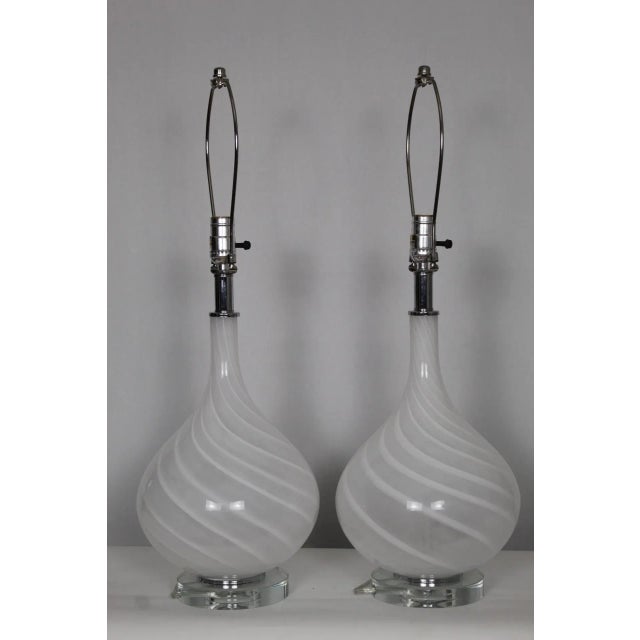 Glass Mid 20th Century Pulegoso Style Murano Glass Lamps - a Pair For Sale - Image 7 of 12