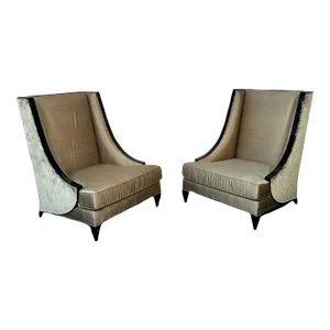 Mid-Century Modern Style Christopher Guy Square Wingback / Lounge Chair, Silk