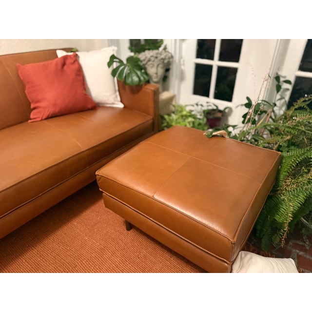 West Elm West Elm Axel Leather Sofa + Matching Ottoman For Sale - Image 4 of 4