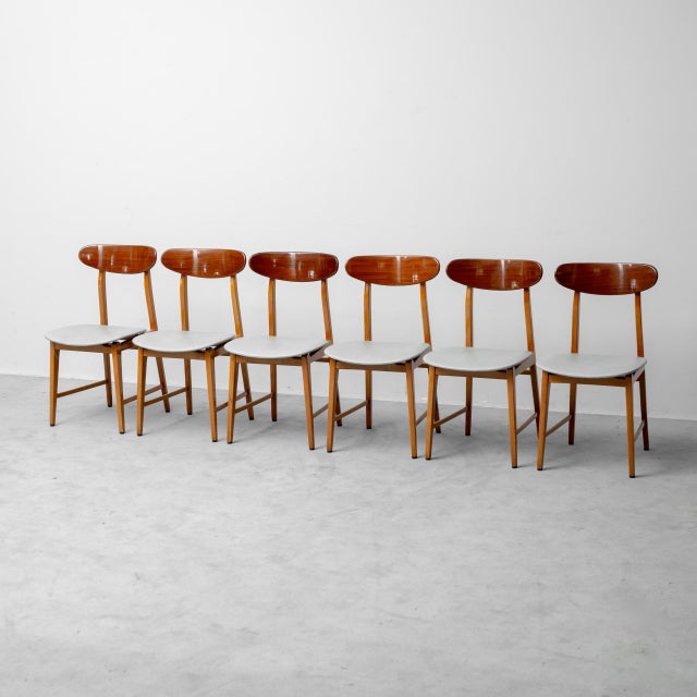 Rectangular Dining Table and Chairs in Wood, 1960s, Set of 7 For Sale - Image 4 of 15