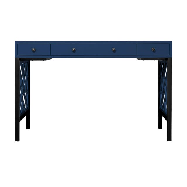 David Francis Chippendale Writing Desk - Navy For Sale - Image 4 of 9