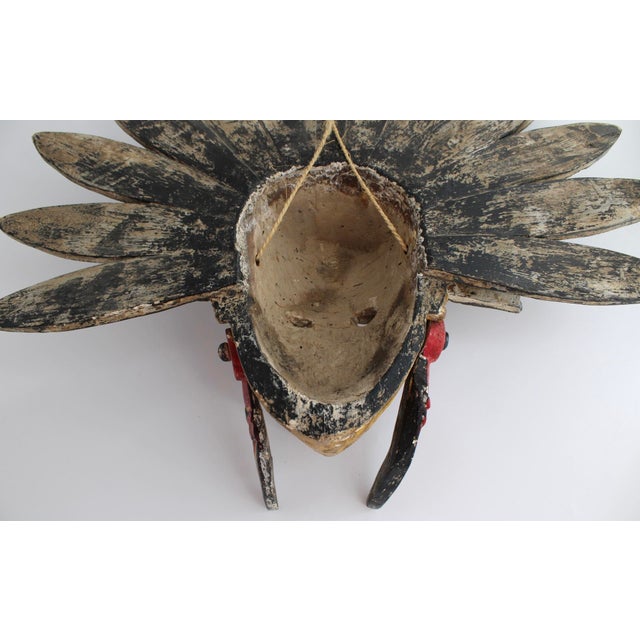 Yellow Vintage Ixcateopan Cuauhtemoc Folk Art Dance Mask, Hand Carved Mexican, 24x24" For Sale - Image 8 of 11