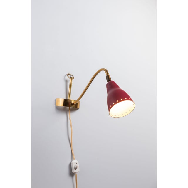 Red Brass Wall Lamp with Perforated Metal Shade, Sweden, 1950s For Sale - Image 8 of 15