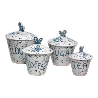 Hand Painted, Signed and Numbered Limited-Edition Italian Pottery Canister Set For Sale