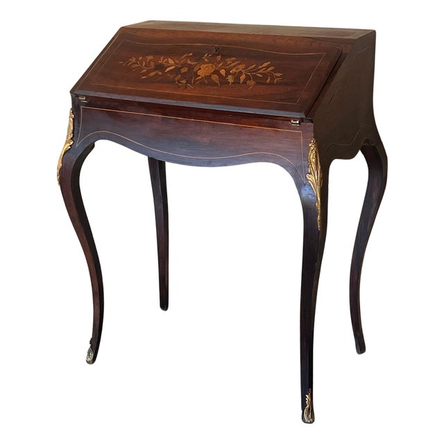 Antique Chippendale Style Walnut Drop Front Secretary Ladies Writing Desk For Sale