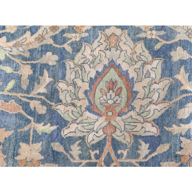 Persian Early 20th Century Persian Kirman Indigo, Camel, Beige Handwoven Wool Rug For Sale - Image 3 of 8