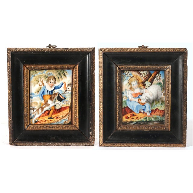 Playful Companions: Pair of Portrait Miniatures of Children by W. Fisher Dated 1821 This enchanting pair of antique...