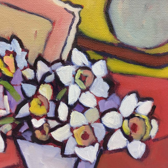 Blush "Catching Spring" Contemporary Expressionist Style Bouquet of Daffodils Still Life Oil Painting by Catherine J. Martzloff For Sale - Image 8 of 8
