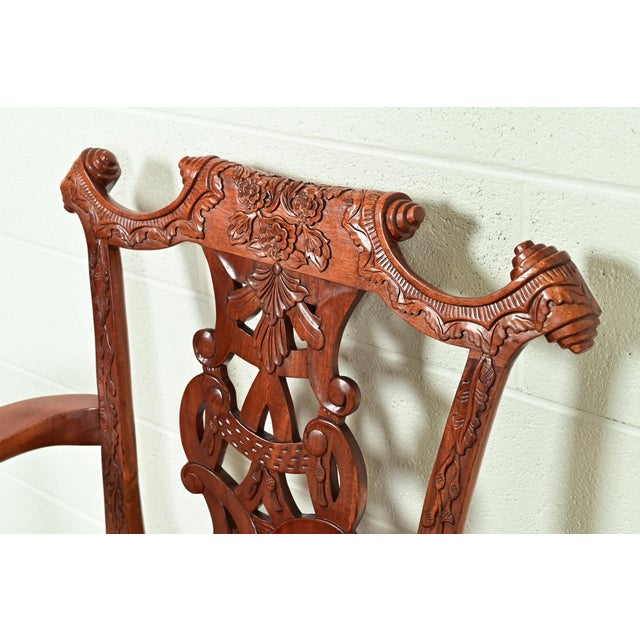 Baker Furniture Style Chippendale Carved Mahogany Dining Chairs, Set of Eight For Sale - Image 9 of 14