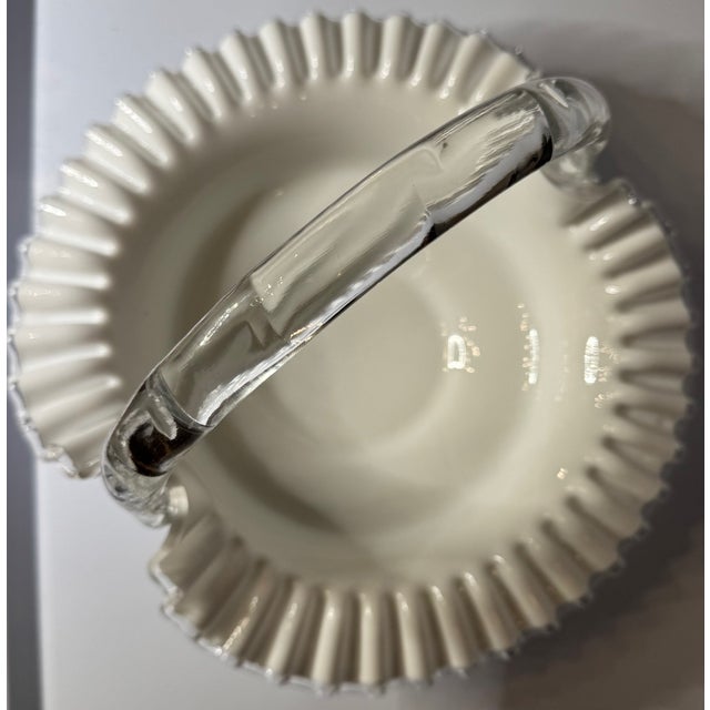 White Vintage Fenton Silver Crest Milk Glass Handled Basket – Ruffled Edge Brides Basket (1970s) For Sale - Image 8 of 10