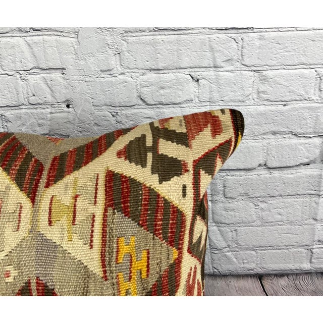 Turkish 20 x 20 Kilim Pillow Turkish Cushion Natural Brown Pillow Cushion Cover For Sale - Image 3 of 4