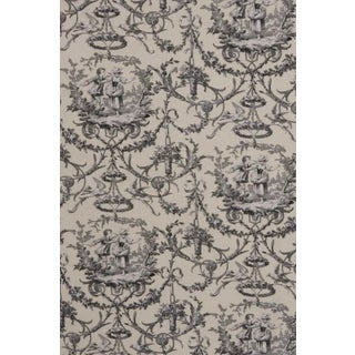 Double Width Fragonard Toile Charcoal on Cream Fabric - Sample For Sale