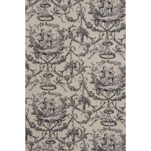 Double Width Fragonard Toile Charcoal on Cream Fabric - Sample For Sale