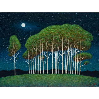Emissary by Thane Gorek | Oil on canvas Night scene with trees under a starry sky. For Sale