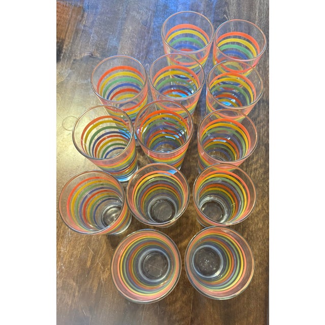 Glass Late 20th Century Mid Century Modern Libbey Fiesta Mambo Stripped Glassware - Set of 16 For Sale - Image 7 of 12