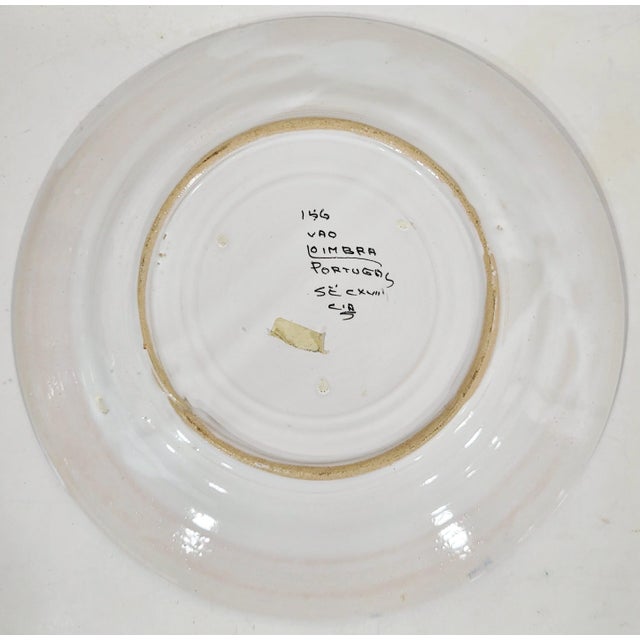 Late 20th Century Vintage Ceramic Portugal Majolica Hand Painted Antelope Porcelain Cabinet Plate For Sale - Image 5 of 6