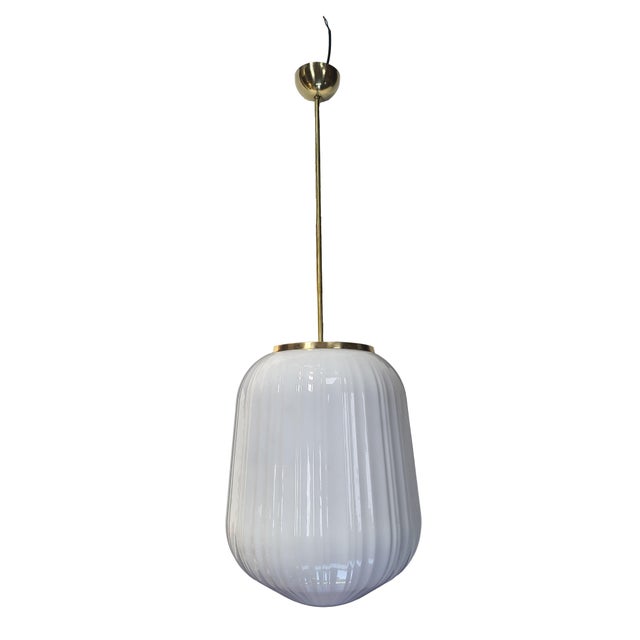 Italian Brass and Glass Pendant Light, 1970s For Sale - Image 4 of 4