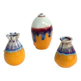 Set of 3 Vintage Japanese Wabi Sabi Mini Vases Junware Inspired For Sale