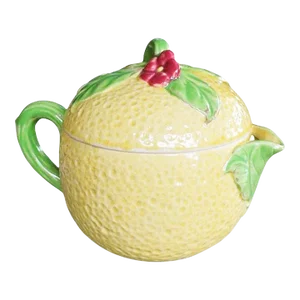 Mid Century Ceramic Lemon Pitcher With Juicer and Lid in Yellow and Green Japan