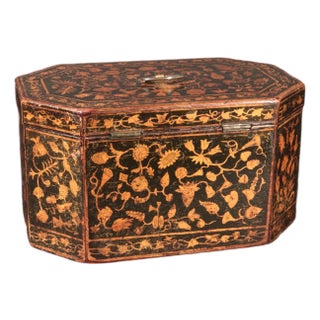Regency English Penwork Double Tea Caddy, England, Circa 1820 For Sale