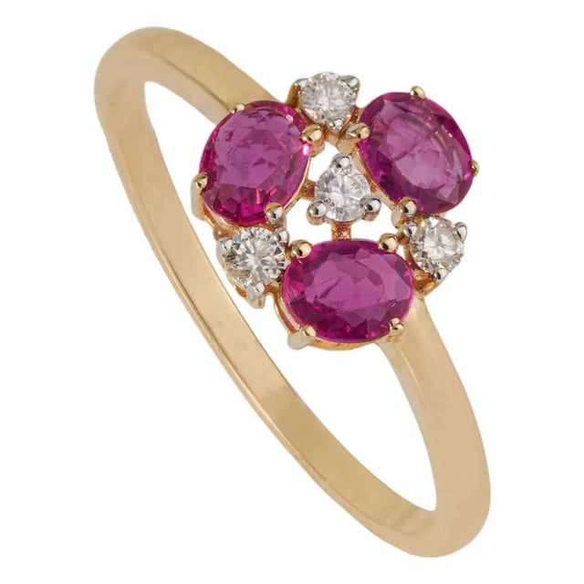 14k Gold Natural Ruby Diamond Floral Cluster Proposal Ring Size 9 For Sale
