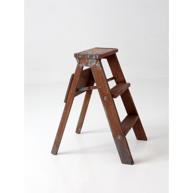 Wood Antique Folding Wooden Step Ladder For Sale - Image 7 of 16