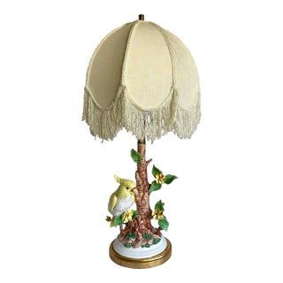 Vintage Porcelain Yellow Bird on Tree Figural Table Lamp For Sale