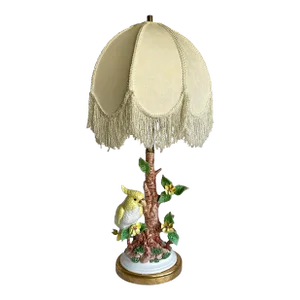 Vintage Porcelain Yellow Bird on Tree Figural Table Lamp
