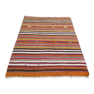 Striped Area Kilim Rug Vintage Turkish Kilim Rug - 64"x86" For Sale