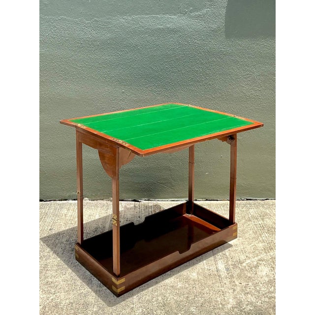 Campaign Vintage English Collapsible Flip Top Campaign Game Table For Sale - Image 3 of 10