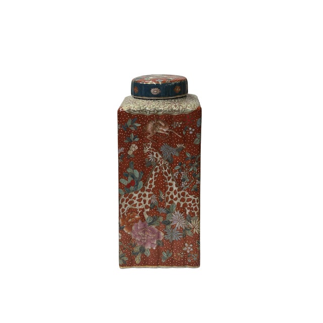 Oriental Vintage Maroon Red Animal Graphic Square Column Shape ...