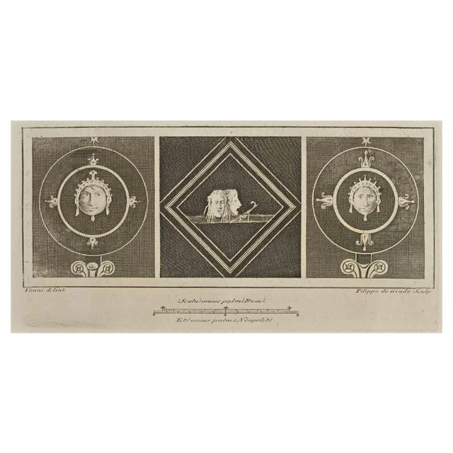 Filippo de Grado, Roman Inscriptions in Herculaneum, Etching, 18th Century For Sale