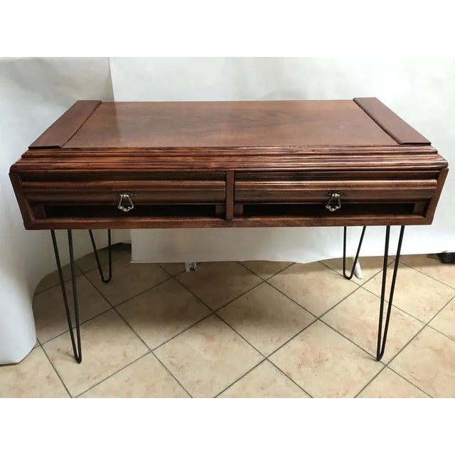 Desk - A table or console made of Walnut and metal legs placed in modern times. Everything cleaned, polish applied. Very...