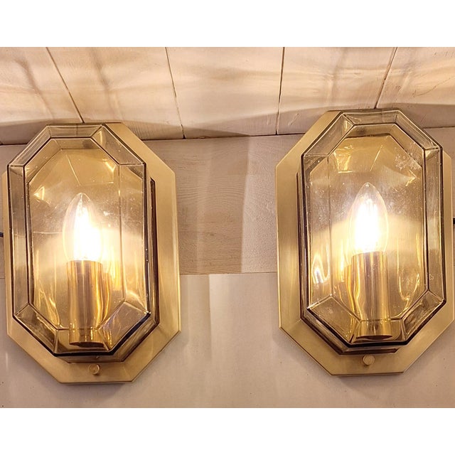 Goldenrod Vintage German Wall Lamps with Brass Frames and Tinted Crystal Glass Shades from Limburg, 1970s, Set of 2 For Sale - Image 8 of 8